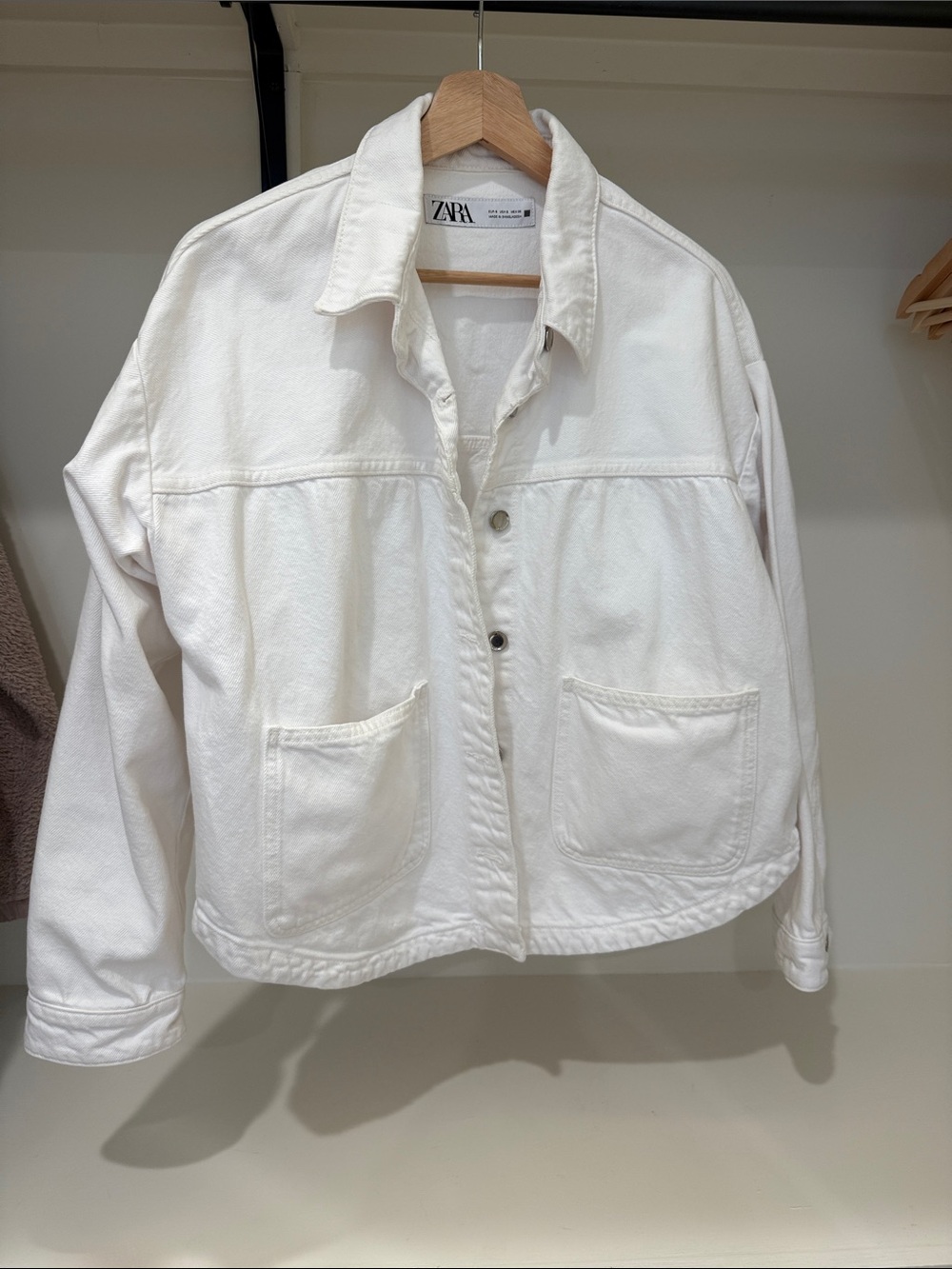 Zara White Cotton Oversized Jean Jacket